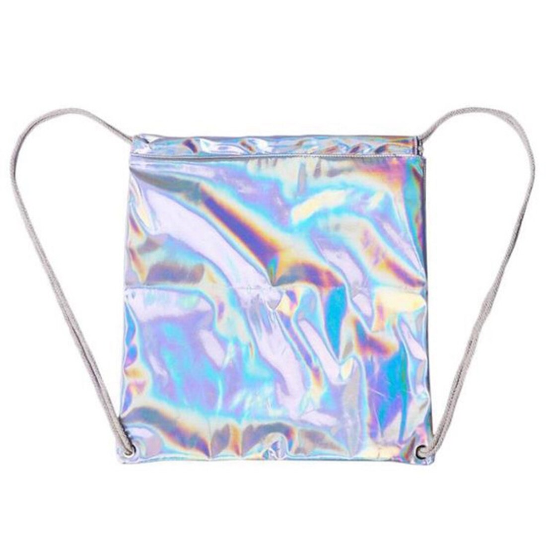 Fashion popular gradient laser shoulder bag irregular solid color glare DrawString shoulder bag fashion casual backpack - ebowsos