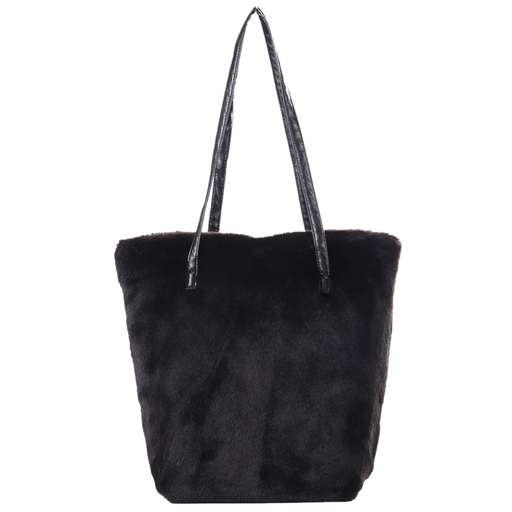 Faux Fur Furry Sling Shoulder Handbag Bag Plush Fashion Top-Handle Hand Purses Bags Causal Tote Ladies Handbags Women Bag - ebowsos