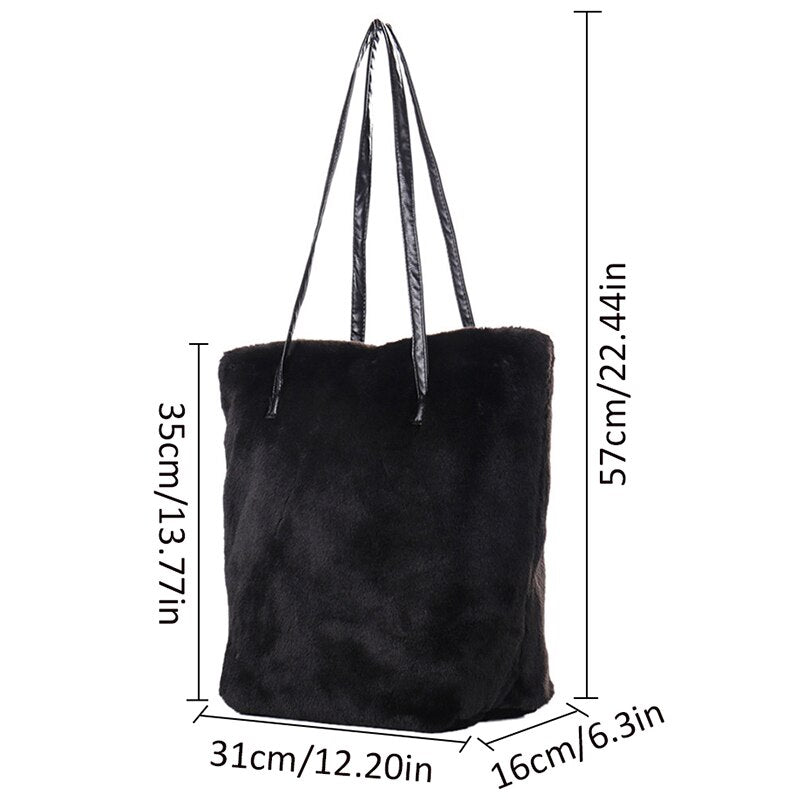 Faux Fur Furry Sling Shoulder Handbag Bag Plush Fashion Top-Handle Hand Purses Bags Causal Tote Ladies Handbags Women Bag - ebowsos