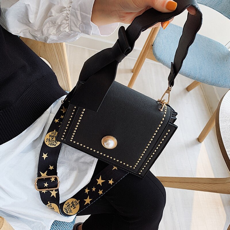 Female Bow Handbag Rivet Shoulder Messenger Bag Fashion Foreign Small Square Bag - ebowsos