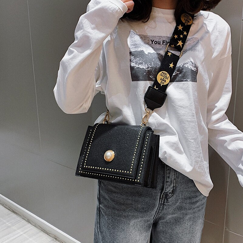 Female Bow Handbag Rivet Shoulder Messenger Bag Fashion Foreign Small Square Bag - ebowsos