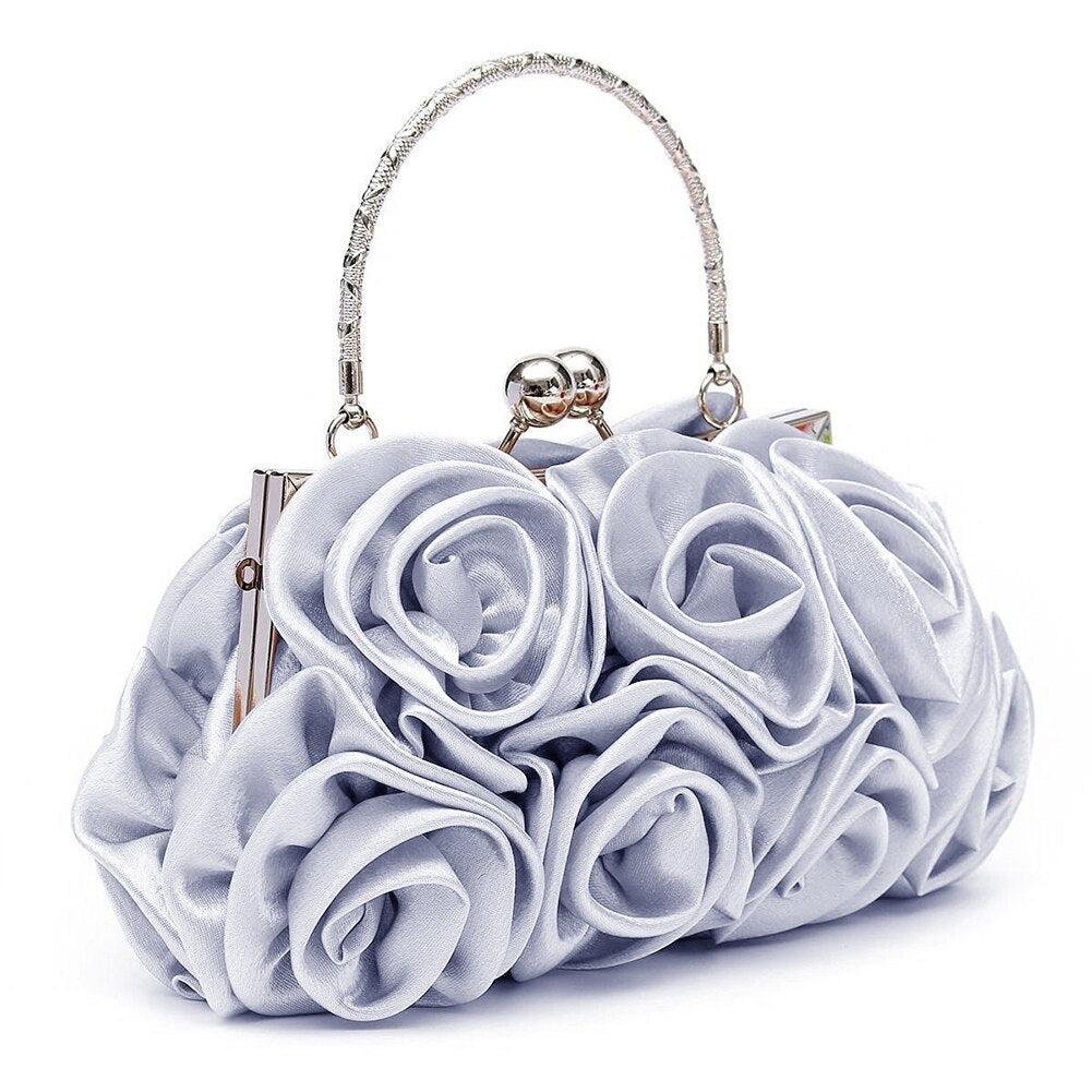 Floral Ladies Clutch Bag Women Evening Party Bag Prom Bridal Diamante Baguette White - ebowsos