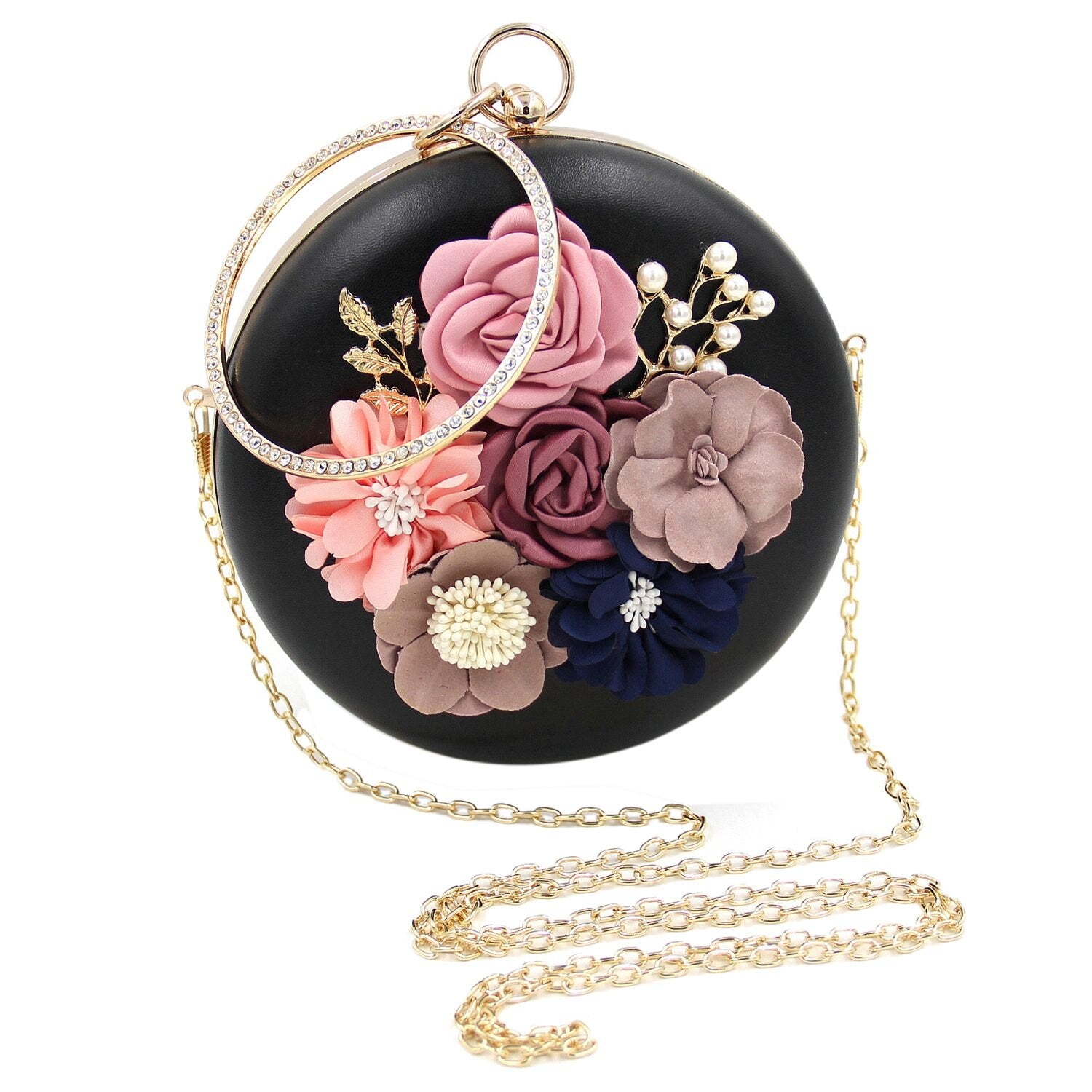 Flower Clutch Bags Round Shape Wedding Party Evening Handbag - ebowsos