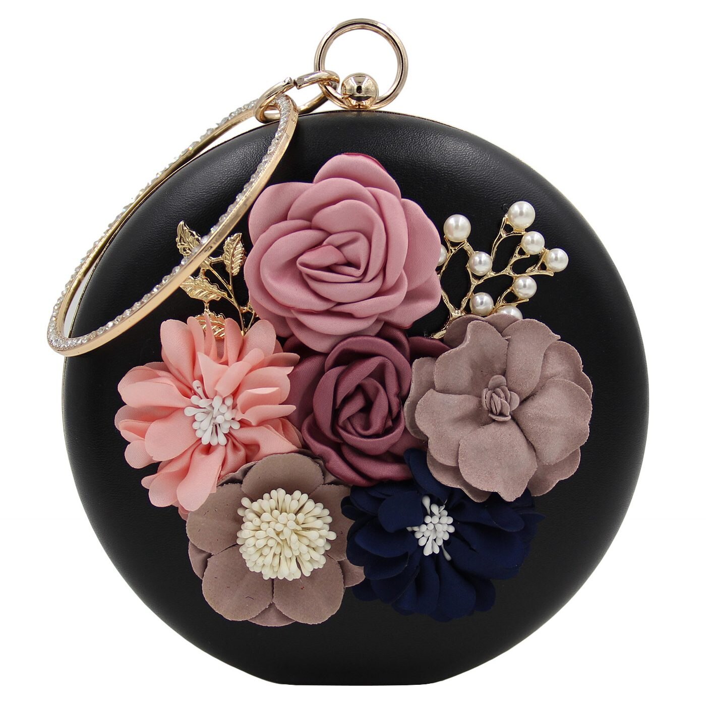 Flower Clutch Bags Round Shape Wedding Party Evening Handbag - ebowsos