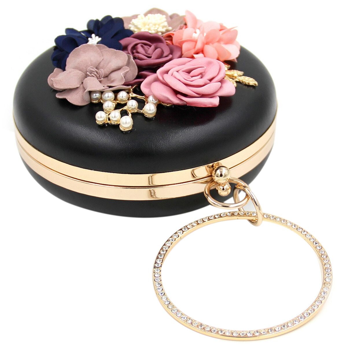 Flower Clutch Bags Round Shape Wedding Party Evening Handbag - ebowsos