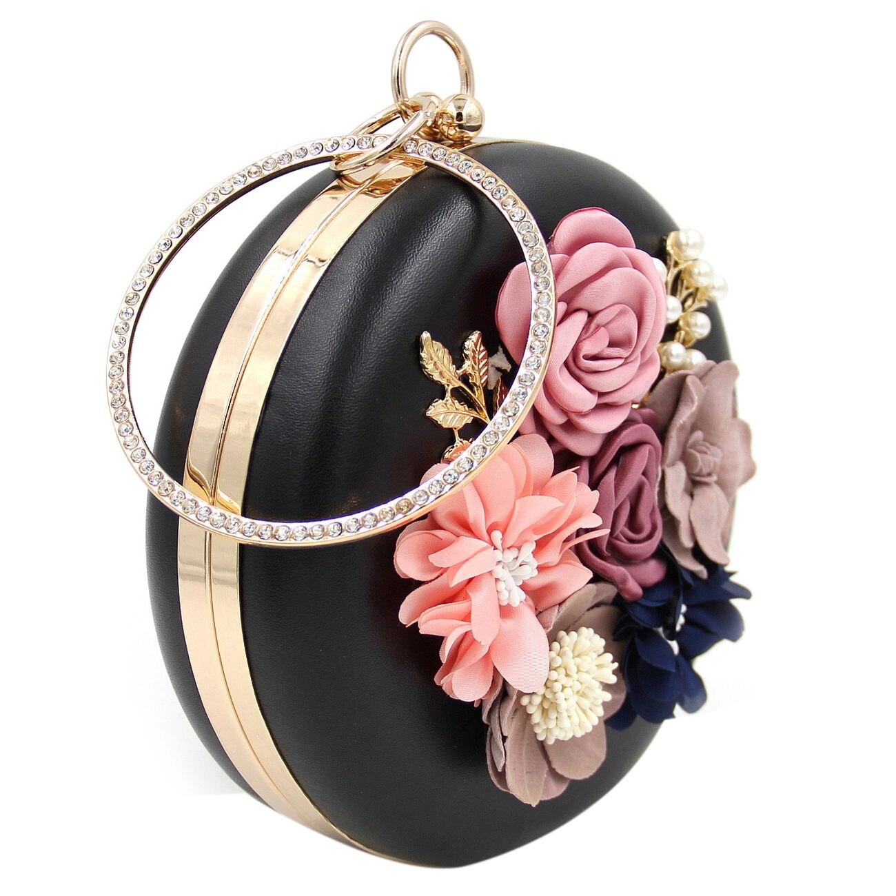 Flower Clutch Bags Round Shape Wedding Party Evening Handbag - ebowsos