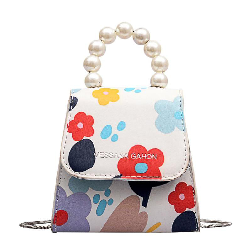 Flower Print Shoulder Small Messenger Handbags Women Pearl Crossbody Bags Handbag Letter Floral Pu Leather Lady - ebowsos