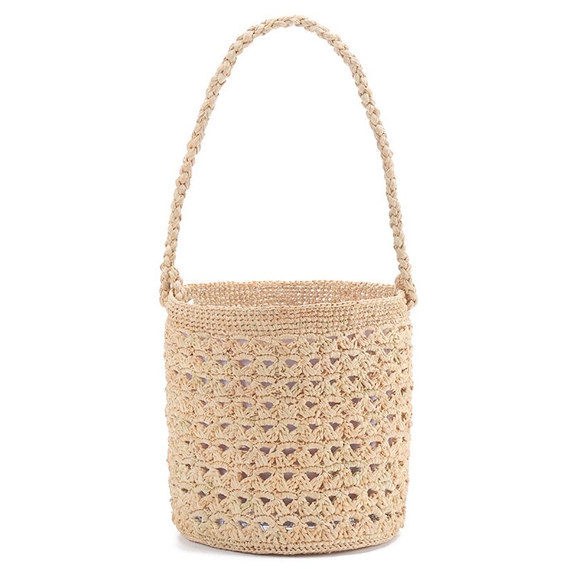 French Style Bucket Bag Fashion Straw Bag For Women Popular Beach Bag Summer Woven Tote Ladies Cute Travel Clutch - ebowsos