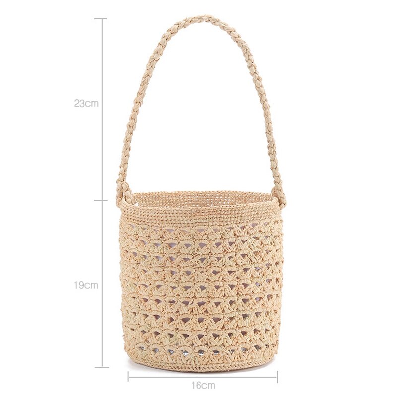 French Style Bucket Bag Fashion Straw Bag For Women Popular Beach Bag Summer Woven Tote Ladies Cute Travel Clutch - ebowsos