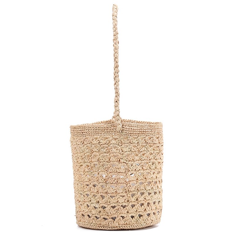 French Style Bucket Bag Fashion Straw Bag For Women Popular Beach Bag Summer Woven Tote Ladies Cute Travel Clutch - ebowsos