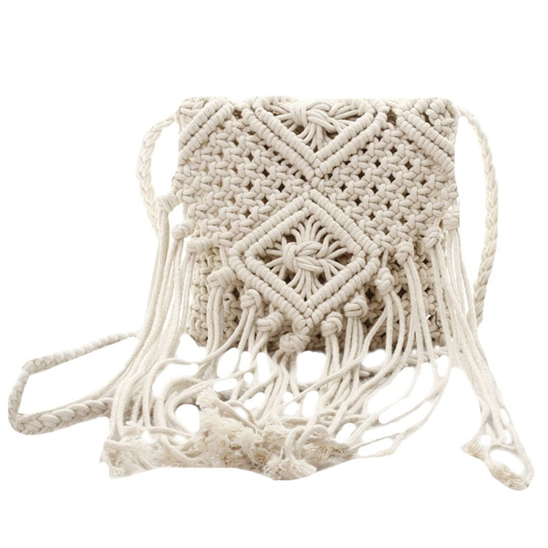 Fringe Tassel Crossbody Shoulder Bag Woven Handmade Boho Beach Travel Handbag for Women - ebowsos