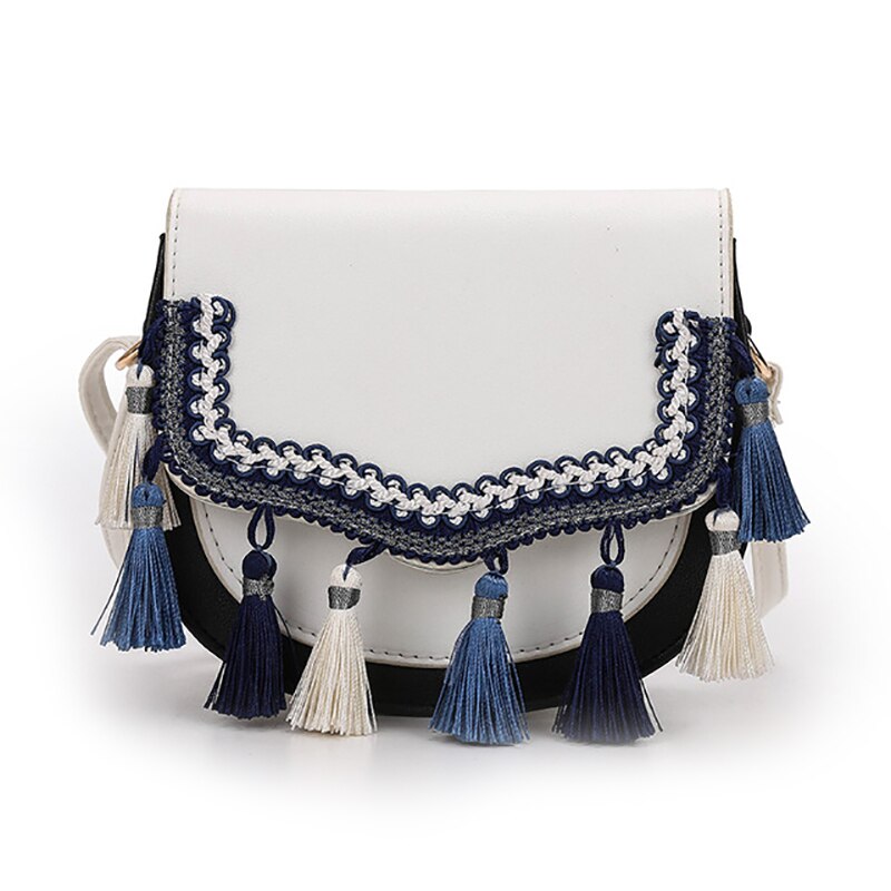 Fringed Retro Small Square Bag National Wind Contrast Color Shoulder Bag Crossbody Bag - ebowsos