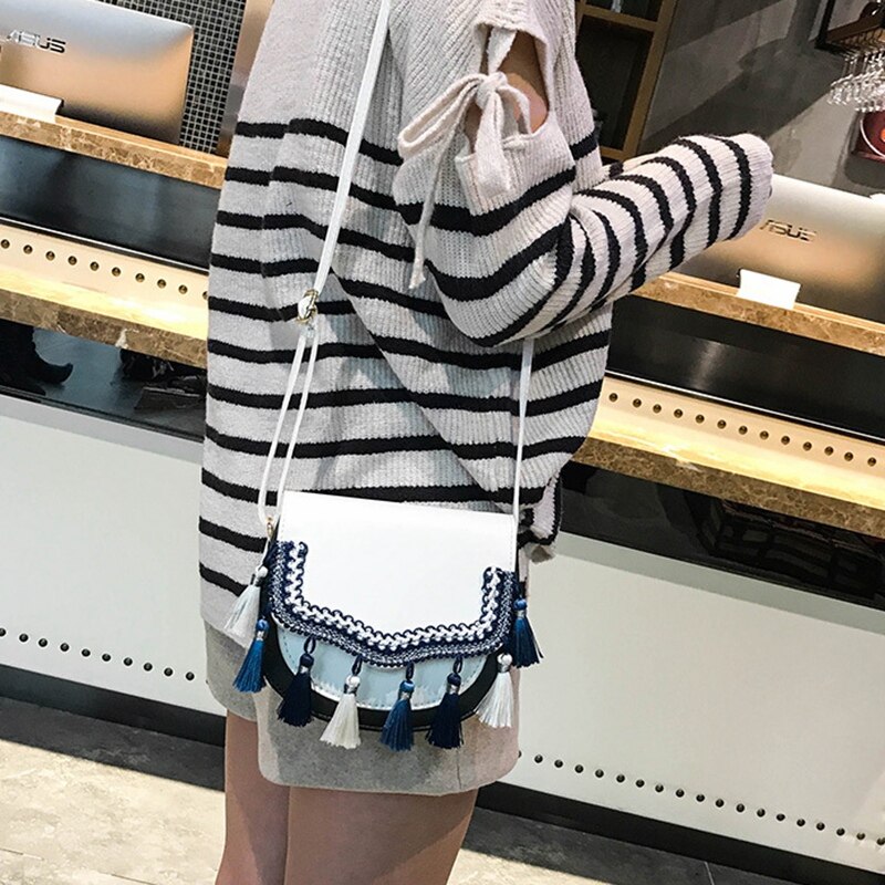 Fringed Retro Small Square Bag National Wind Contrast Color Shoulder Bag Crossbody Bag - ebowsos