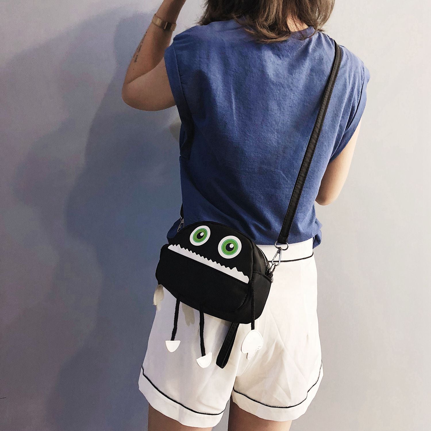 Funny Cartoon Robot Messenger Bags Casual Shoulder Bag Wrist Strap Handbag Crossbody Bags for Women - ebowsos