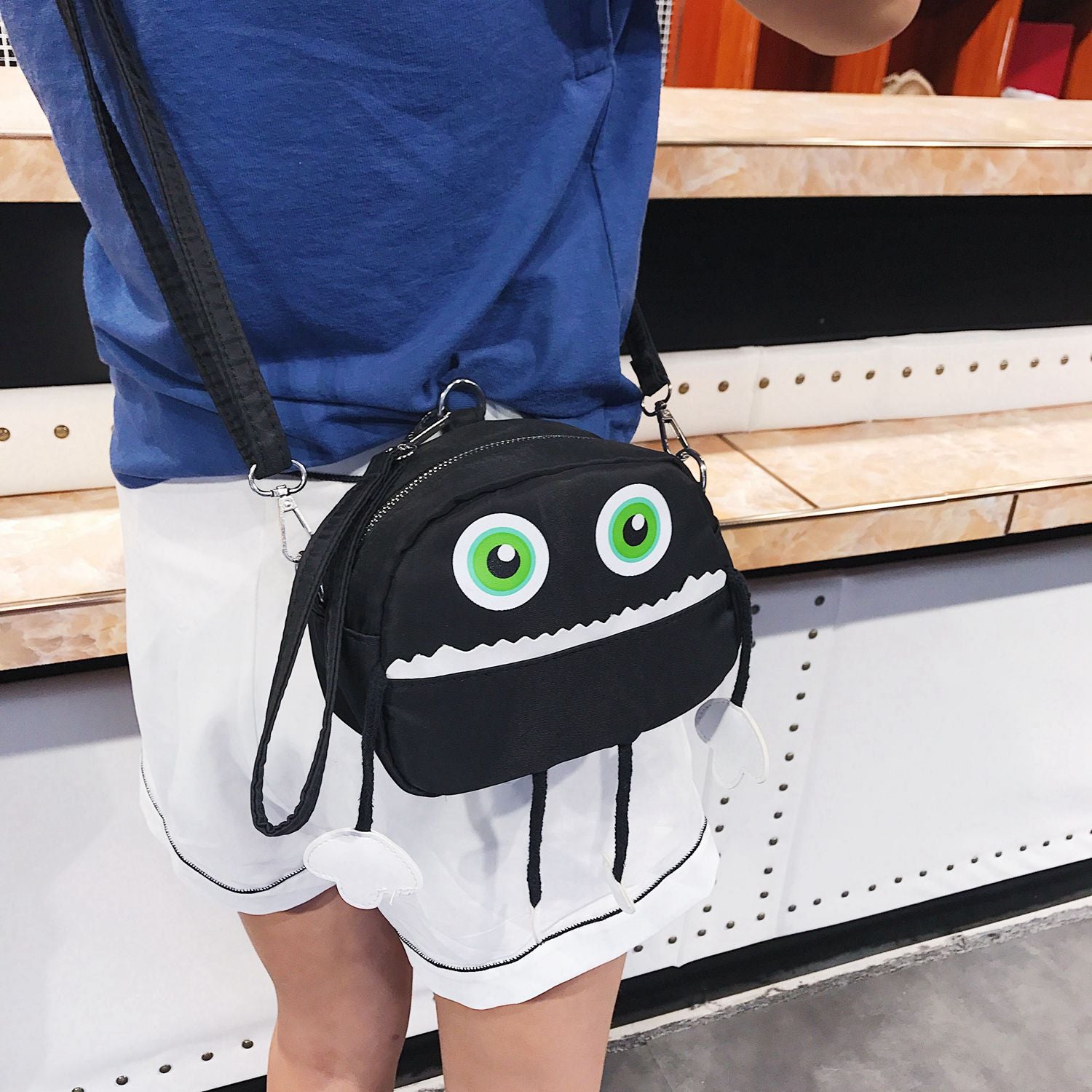 Funny Cartoon Robot Messenger Bags Casual Shoulder Bag Wrist Strap Handbag Crossbody Bags for Women - ebowsos