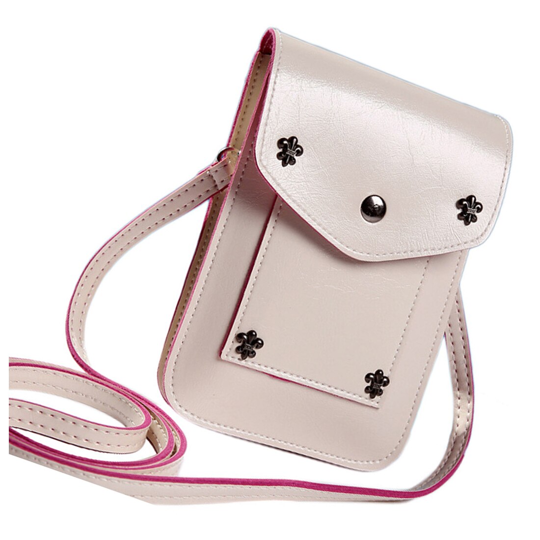 Girl Handbags Five Small Rivets Women Mini Shoulder Messenger Bag Handbag(Beige) - ebowsos