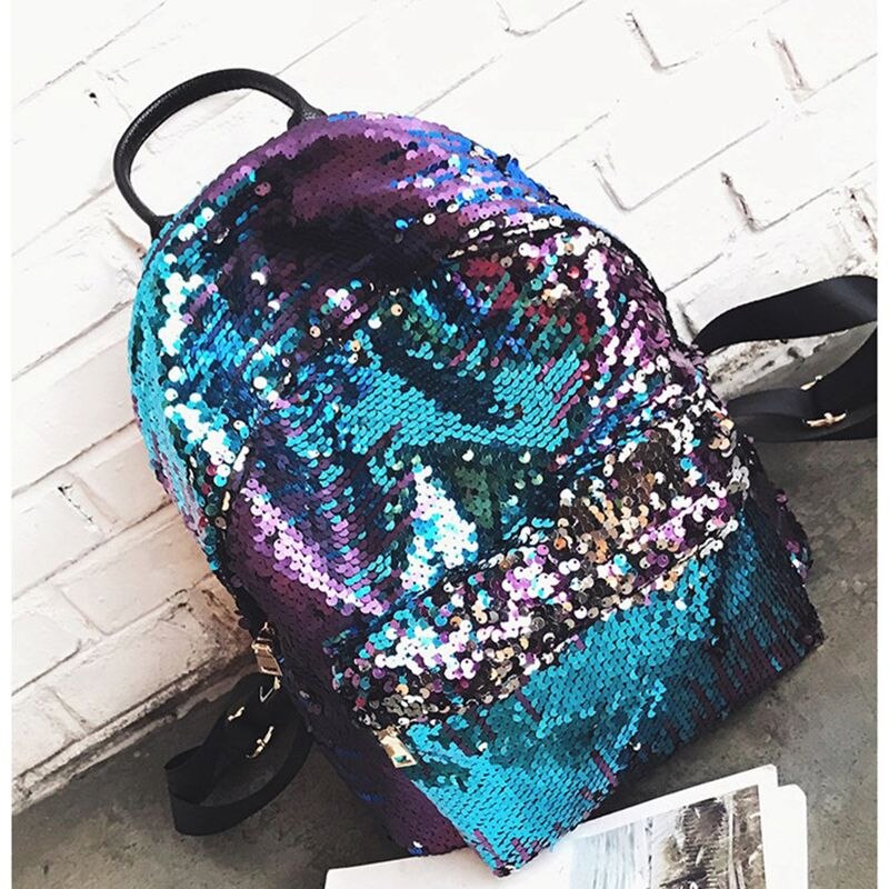 Girls Small Sequin Backpack Glitter Bling Rucksack for School Women Shiny Casual Daypack (Blue) - ebowsos
