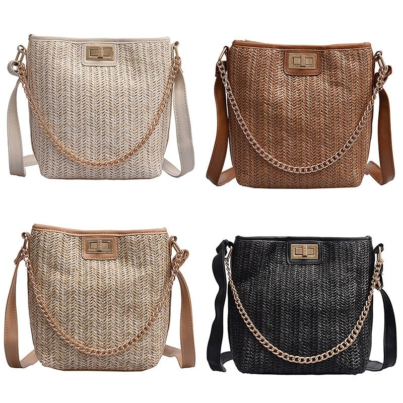 Hand-Woven Women Straw Bag Ladies Small Shoulder Bags Bohemia Beach Bag Crossbody Bags Travel Handbag Tote - ebowsos