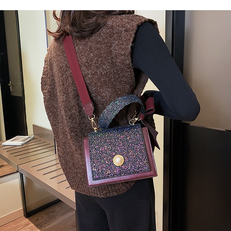 Handbag Fashion Female Bow Tote Bag New Quality PU Leather Women's Designer Handbag Sequined Shoulder Messenger Bags - ebowsos