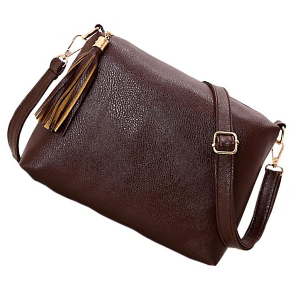 Handbags Mini PU Messenger Bag Small Diagonal Women One Shoulder Tassel Bags(Dark Brown) - ebowsos