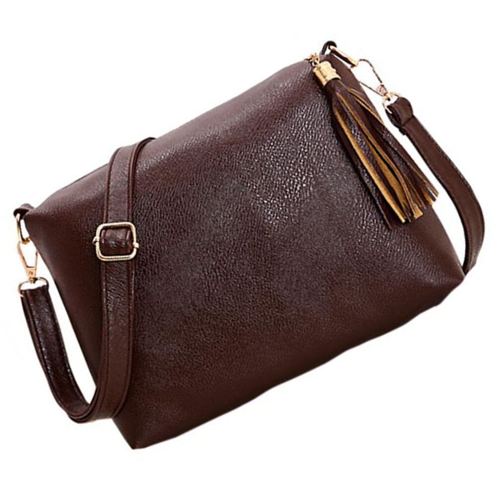 Handbags Mini PU Messenger Bag Small Diagonal Women One Shoulder Tassel Bags(Dark Brown) - ebowsos