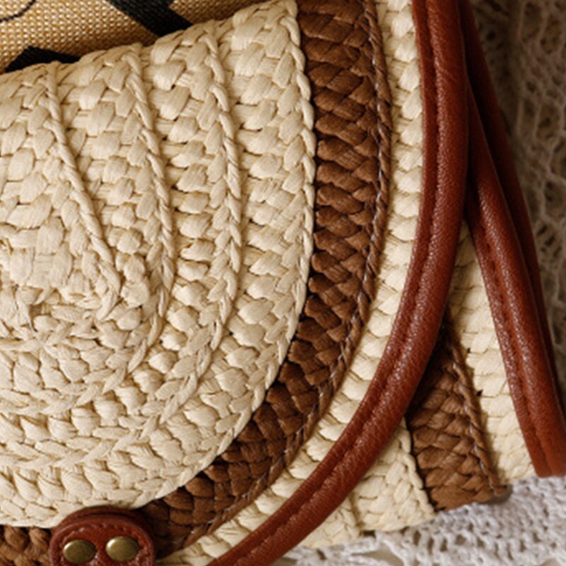 Handmade Bali Beach Bags Women Summer Island Straw Knitted Handbag Crossbody Wicker Bag Woven Flap Bag(Brown) - ebowsos