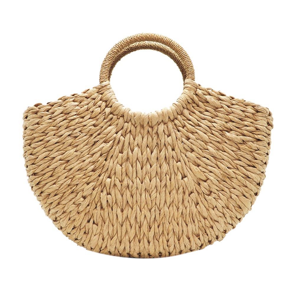 Handmade Beach Bag Round Straw Totes Bag Large Bucket Summer Bags Women Natural Basket Handbag - ebowsos