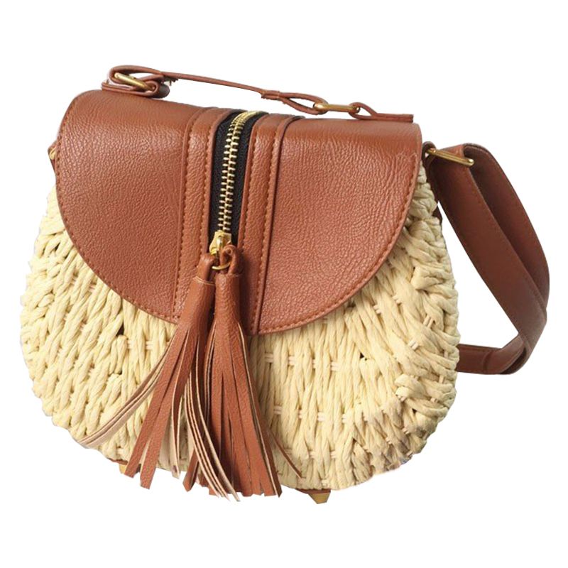 Handmade Beach Woven Zipper Rag Hanger One Shoulder Portable The Bag - ebowsos