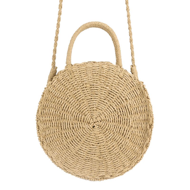 Handmade Rattan woven Round Handbag Vintage Retro Straw Knitted Messenger Bag Lady Fresh Handbag Summer Beach Tote - ebowsos