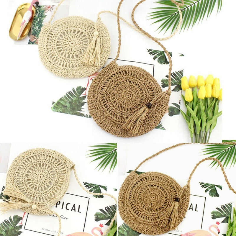 Handmade Women Summer Straw Beach Bag Tote Shoulder Basket Shopping Handbag Bags - ebowsos