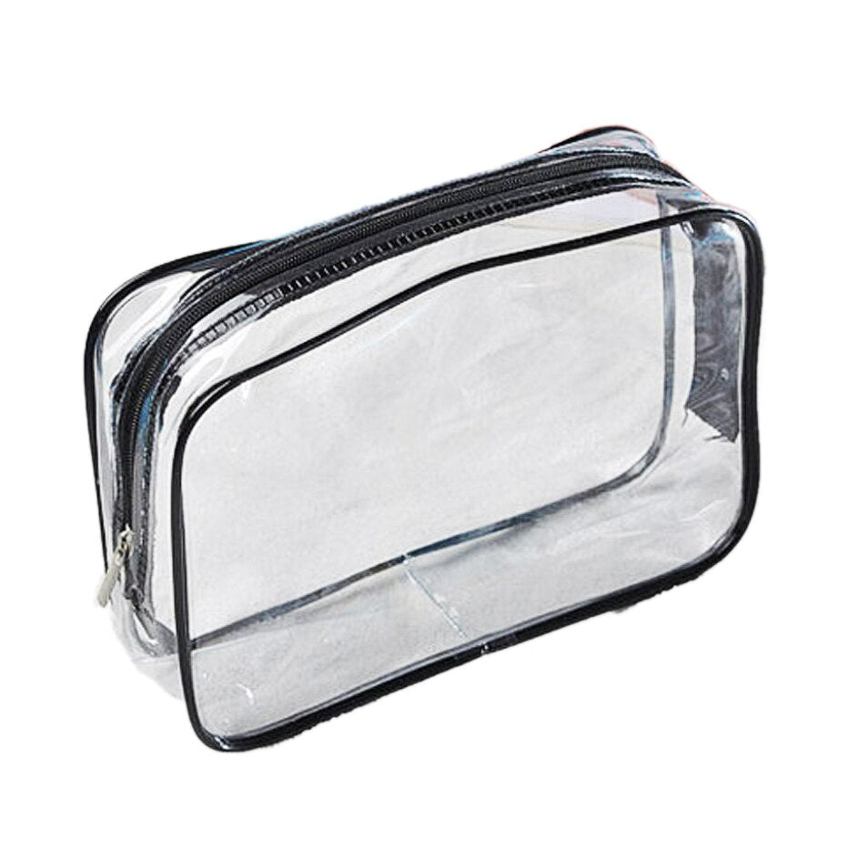 Hot 3pcs Clear Cosmetic Toiletry PVC Travel Wash Makeup Bag (Black) - ebowsos