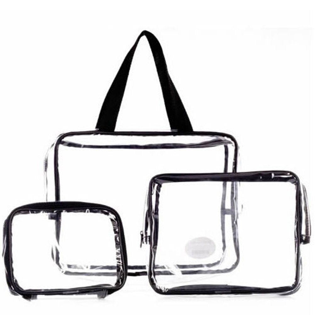 Hot 3pcs Clear Cosmetic Toiletry PVC Travel Wash Makeup Bag (Black) - ebowsos