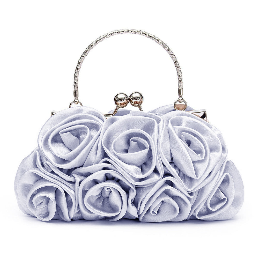 Hot Floral Ladies Clutch Bag Women Evening Party Bag Prom Bridal Diamante Baguette White - ebowsos