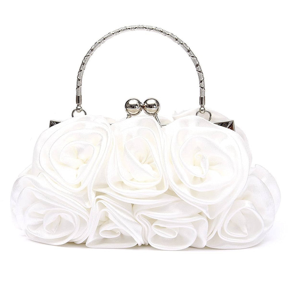 Hot Floral Ladies Clutch Bag Women Evening Party Bag Prom Bridal Diamante Baguette White - ebowsos