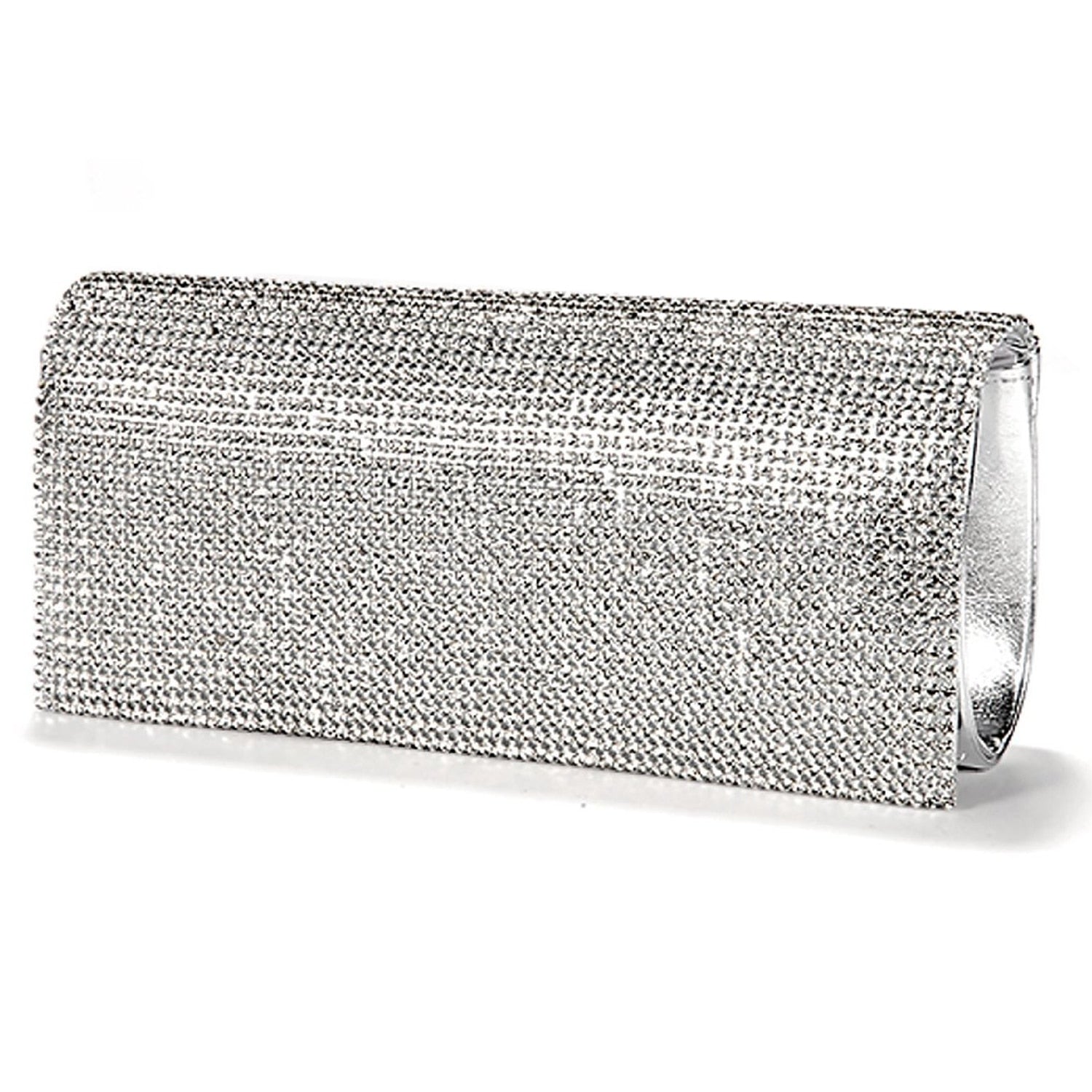 Hot Handbag Evening Wallet Pouch Imitation Patent Leather Rabat Set with Rhinestone Silvery for Women Girl - ebowsos