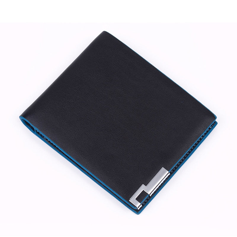 Hot Luxury Men's Bifold ID Card Holder Billfold Purse Wallet Handbag Clutch Black+Blue Edge - ebowsos