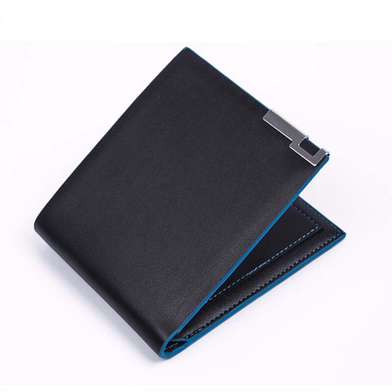 Hot Luxury Men's Bifold ID Card Holder Billfold Purse Wallet Handbag Clutch Black+Blue Edge - ebowsos