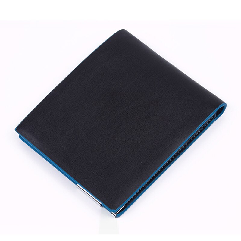 Hot Luxury Men's Bifold ID Card Holder Billfold Purse Wallet Handbag Clutch Black+Blue Edge - ebowsos