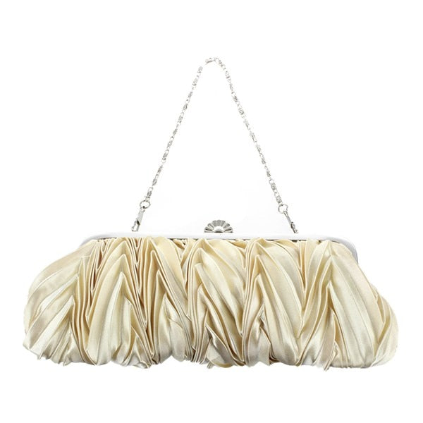 Hot Satin Pleat Ivory /Party Clutch Handbag Rhinestones Style 010 - ebowsos