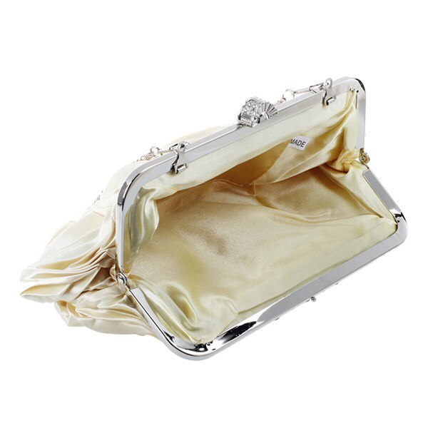 Hot Satin Pleat Ivory /Party Clutch Handbag Rhinestones Style 010 - ebowsos