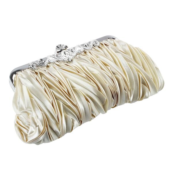 Hot Satin Pleat Ivory /Party Clutch Handbag Rhinestones Style 010 - ebowsos