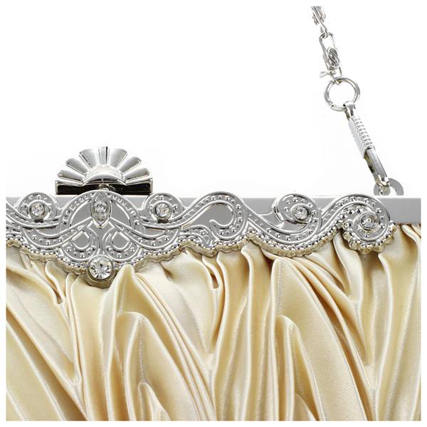 Hot Satin Pleat Ivory /Party Clutch Handbag Rhinestones Style 010 - ebowsos