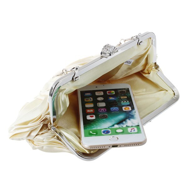 Hot Satin Pleat Ivory /Party Clutch Handbag Rhinestones Style 010 - ebowsos