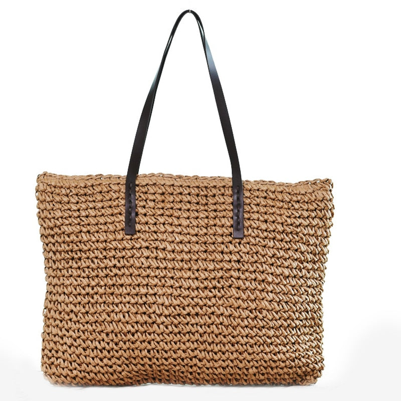 Hot Straw Bag Women Handbag Bohemia Beach Bags Handmade Wicker Summer Tote Bags Rattan Shoulder Bags(Brown) - ebowsos