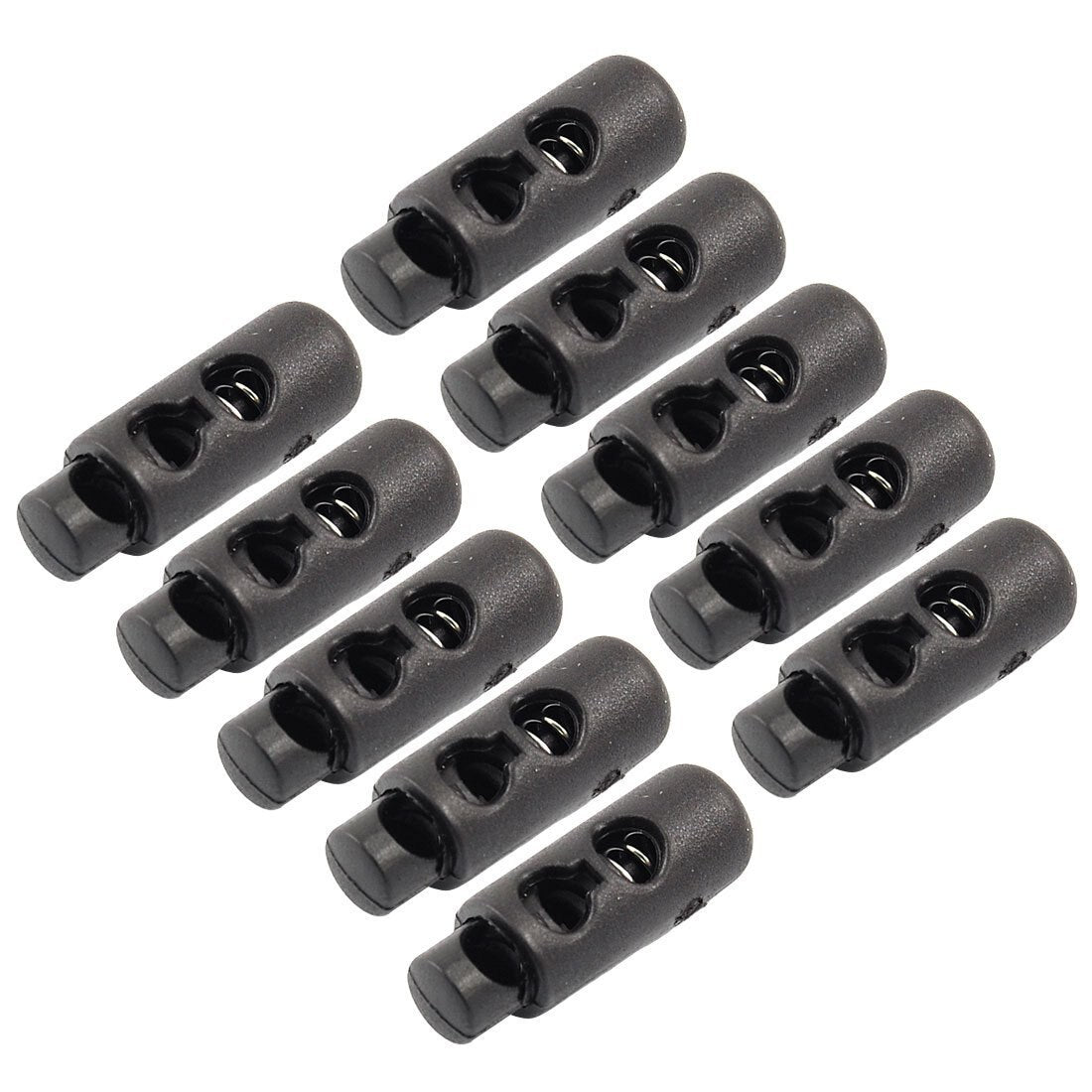 Hot Style10 x Plastic Barrel Cylinder Stoppers Toggle Cord Locks Black - ebowsos