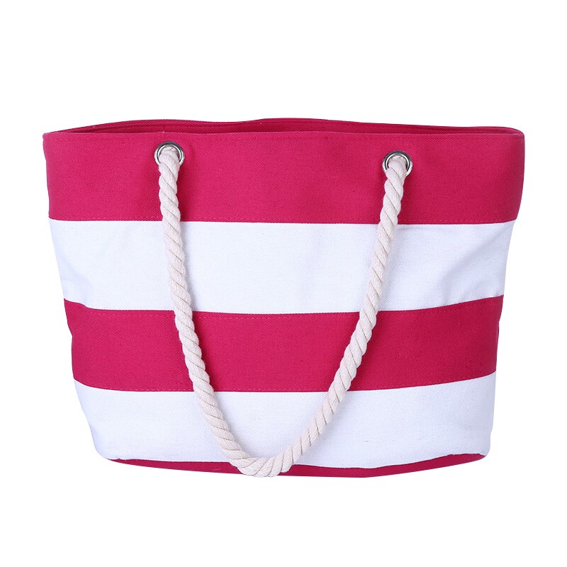 Hot Women Beach Canvas Bag Fashion Stripes Printing Handbags Ladies Large Shoulder Bag Totes Casual Bag Shopping Bags - ebowsos