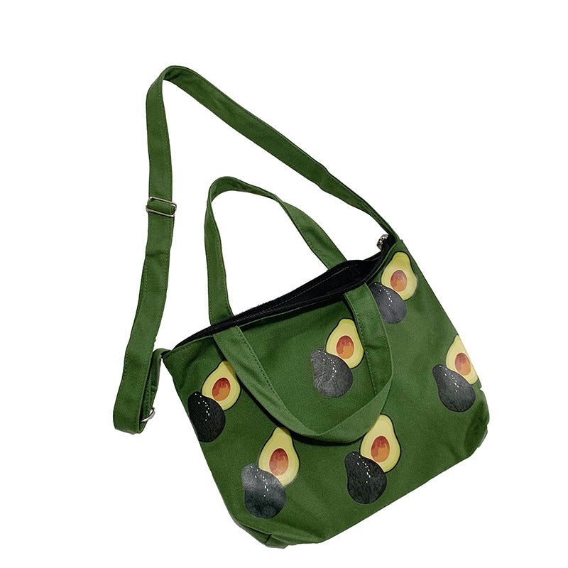 Ins Small Fresh Avocado Canvas Shoulder Bag Wild Student Female Portable Bag - ebowsos