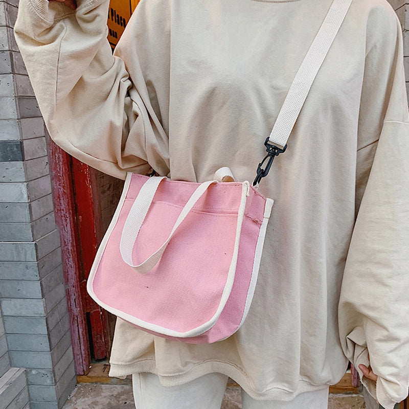 Japanese Harajuku College Wind Wild Girl Solid Color Canvas Bag Korean Version Of The Simple Sen Student Shoulder Bag Fem - ebowsos