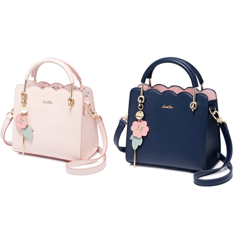 Just Star Women'S Pu Leather Handbag Ladies Fashion Stitching Handbag Lady Flower Tassel Fresh Color Crossbody Bag - ebowsos