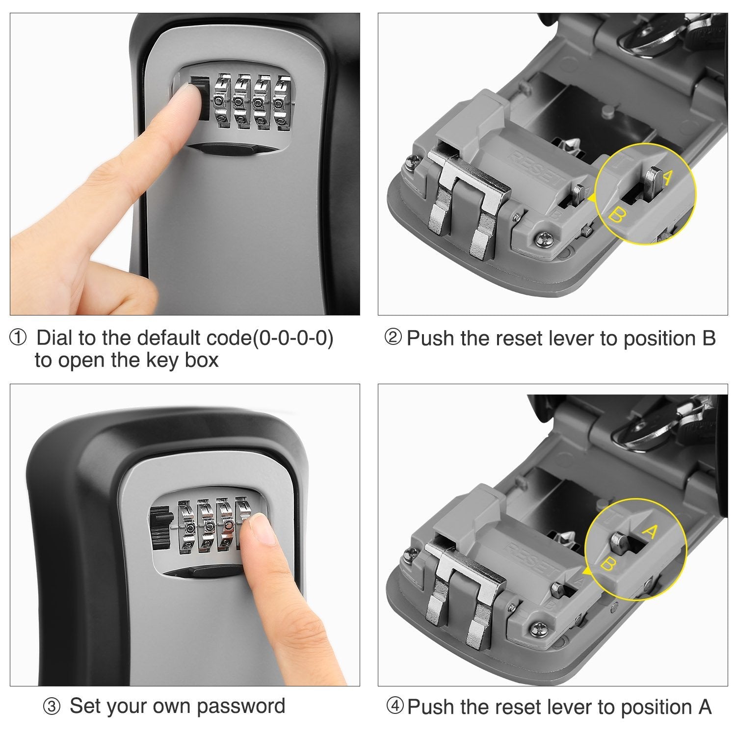 Key Lock Box Wall Mounted Aluminum alloy Key Safe Box Weatherproof 4 Digit Combination Key Storage Lock Box Indoor Outdoo - ebowsos